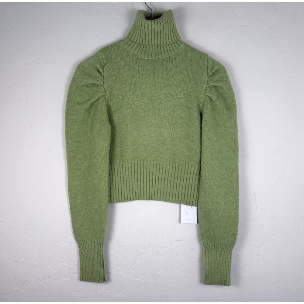 Knit Mix Crop Turtleneck Sweater Women's Size Small Sage Green‎ Puff Sleeve NWT